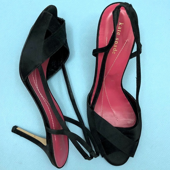 kate spade Shoes - Kate Spade Black Satin Sandals Heels Sz 8